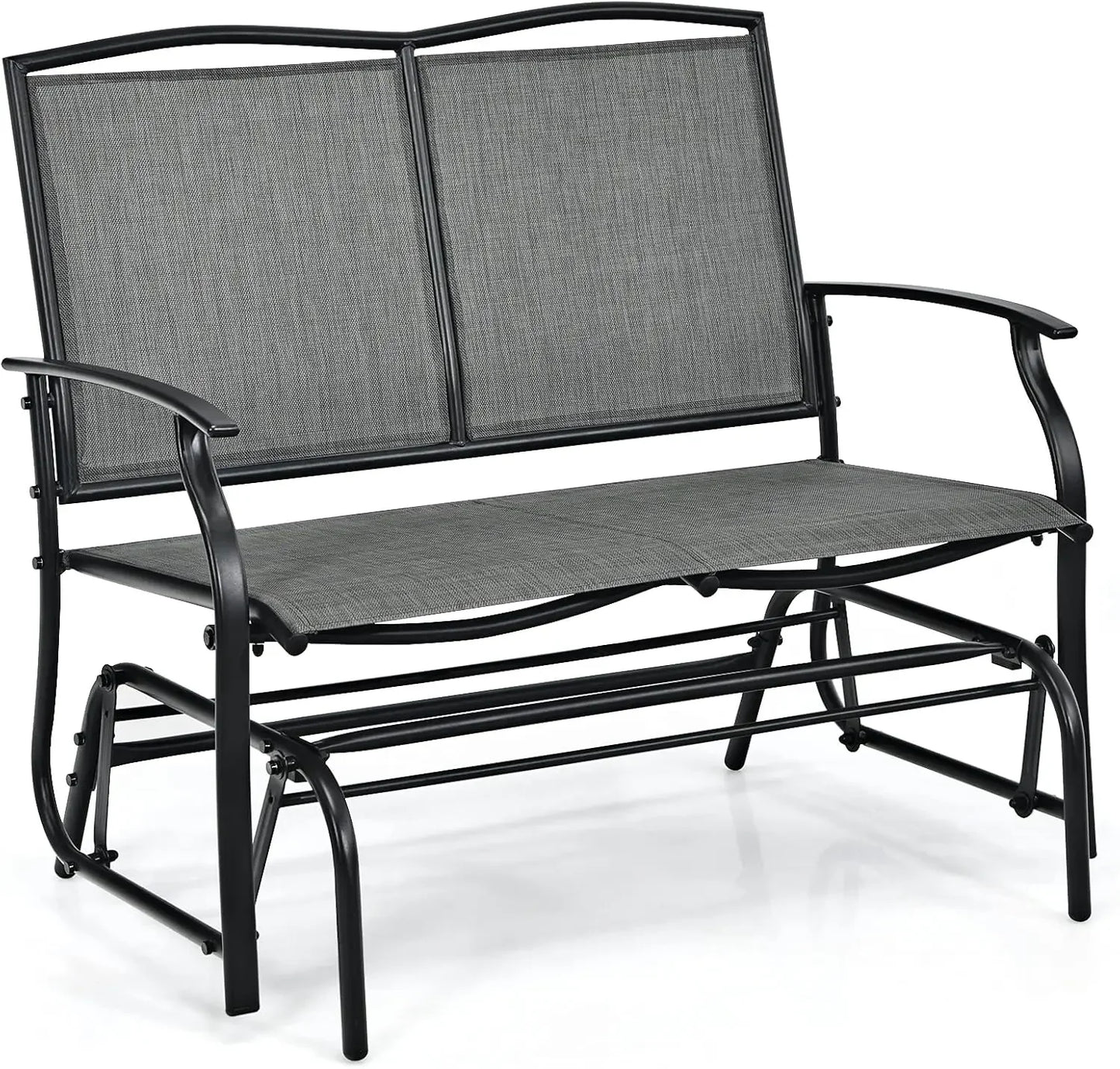 2-Person Outdoor Glider Bench,  Steel Frame Fabric Garden Relax Rocking Chair for Balcony,  Porch, Backyard and Poolside