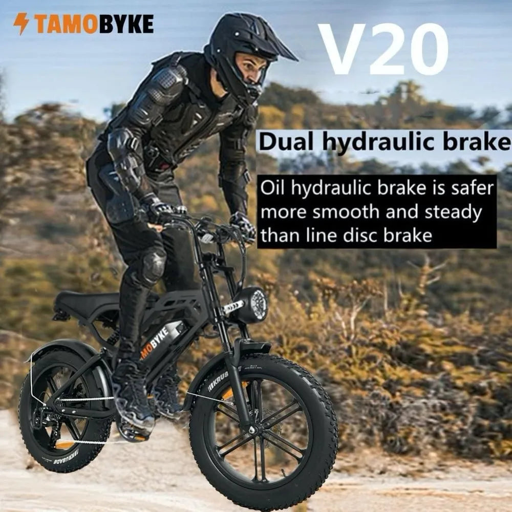 TAMOBYKE V20 Off-road Adult Electric Bike with 1500W Motor 31.5MPH 48V18.2Ah Battery, 60-Mile Range, All-terrain Performance