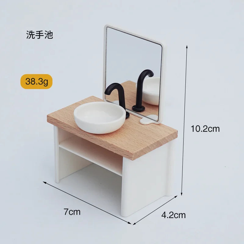 1:12 Dollhouse Bathtub Sink Toilet Towel Rack Miniature Mini Wood Bathroom Furniture Scene Ornaments Play House Toys Home Decor