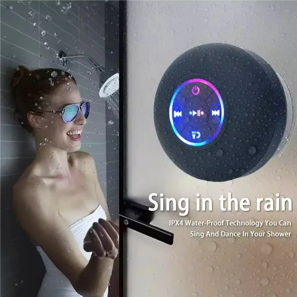 Enhance the happiness of bathing! Waterproof RGB Light Speaker,  Mini Portable Wireless Speaker, Rechargeable Waterproof Speaker