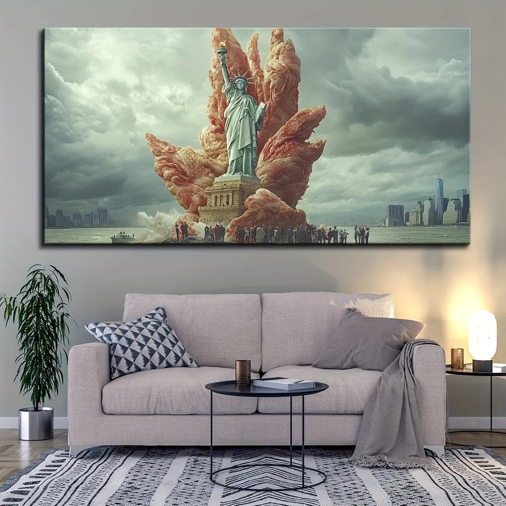 1.5 inch thick pine solid wood frame, Statue of Liberty poster art mural, canvas print wall art, home wall decoration