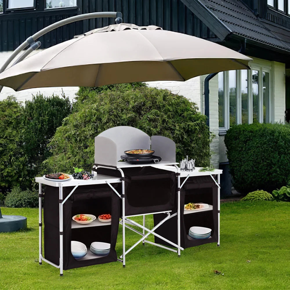Voltsify Camping Kitchen Stand Unit Storage Portable Outdoor Black