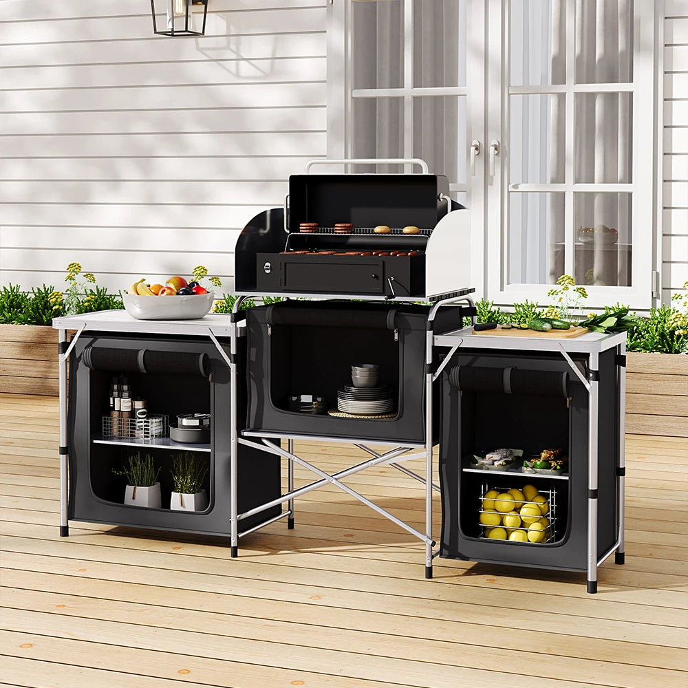 Voltsify Camping Kitchen Stand Unit Storage Portable Outdoor Black