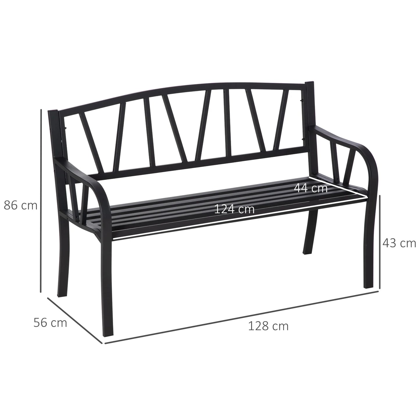 Outsunny 2-Seater Garden Bench Solid Metal Loveseat Outdoor Furniture for Patio Family Chair w/ Backrest Ergonomic Armrest