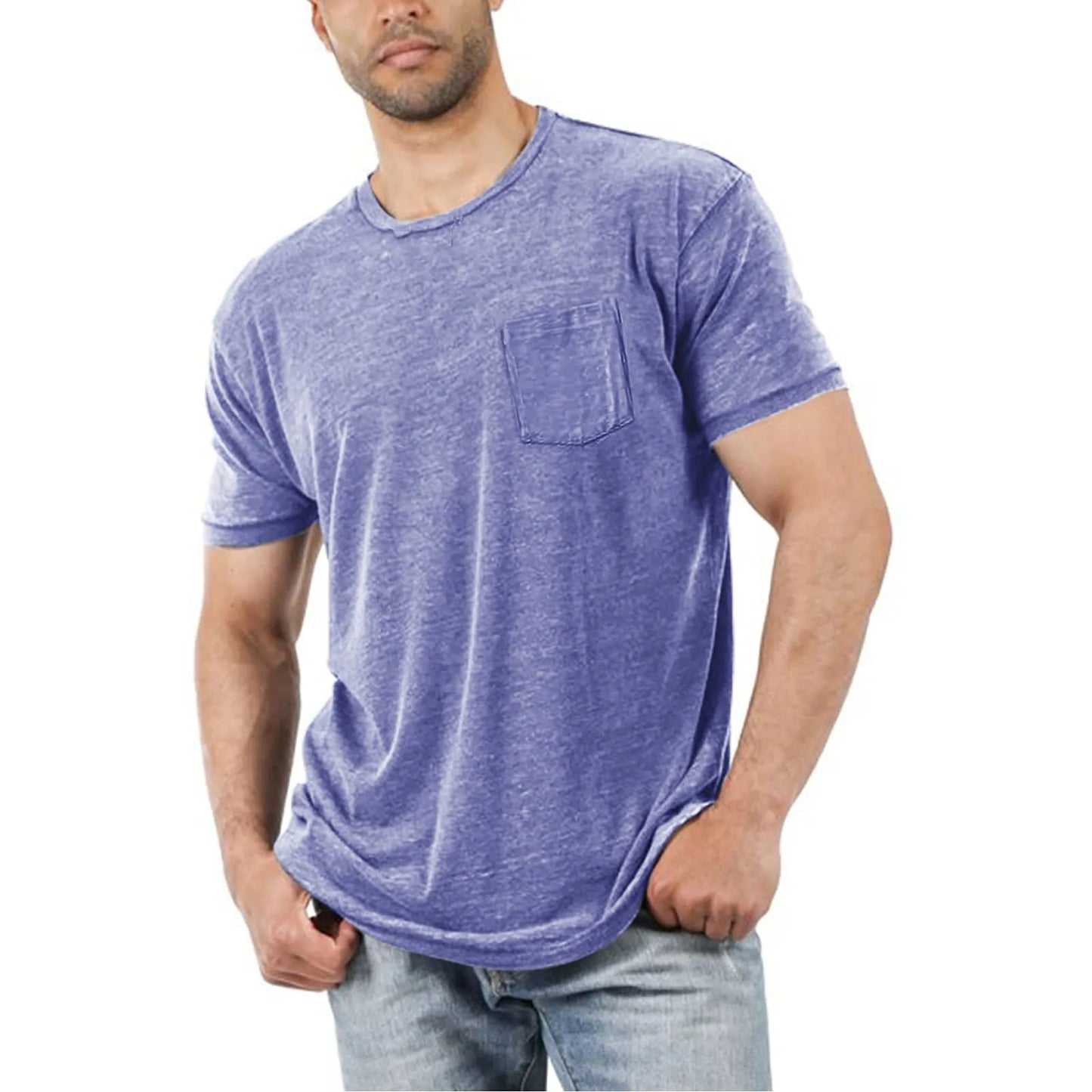 Summer Men Round Neck Pocket Casual And Comfortable Skin Friendly T Shirt Men Solid Color Top Korean Fashion Mens Clothing