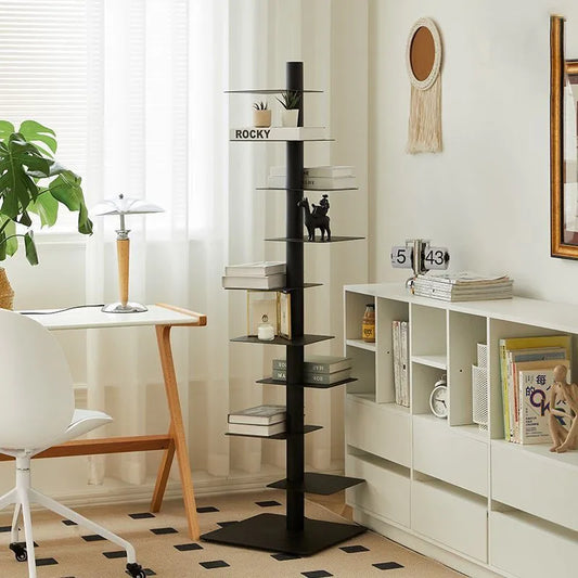 MOMO Iron Living Room Shelf Simple Storage Floor Ins Creative Multi-layer Rotating Invisible Display Shelf Bookshelf