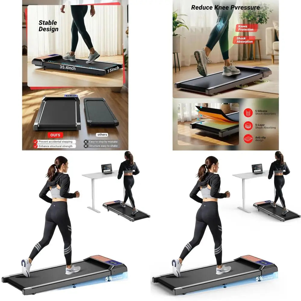 Compact 2.5 HP Under Desk Treadmill, Portable Walking Pad with 5% Incline, 265/300 Lbs Capacity, 15 x 35.4 Surface for Home or O