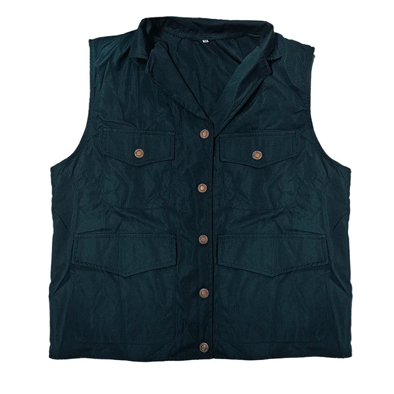 Men s Solid Color Sleeveless Button Down Tank Top with Turn Down Collar and Convenient Pockets for a Stylish Look