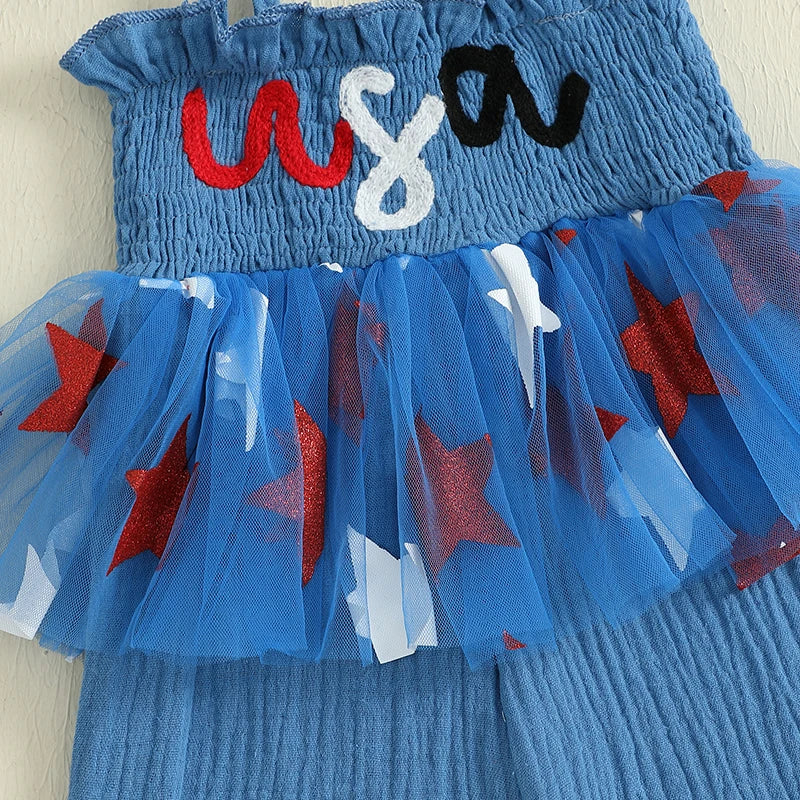 Toddler 4th of July Romper American Flag Print Sleeveless Jumpsuit Baby Independence Day Outfit Patriotic Clothes for Girls
