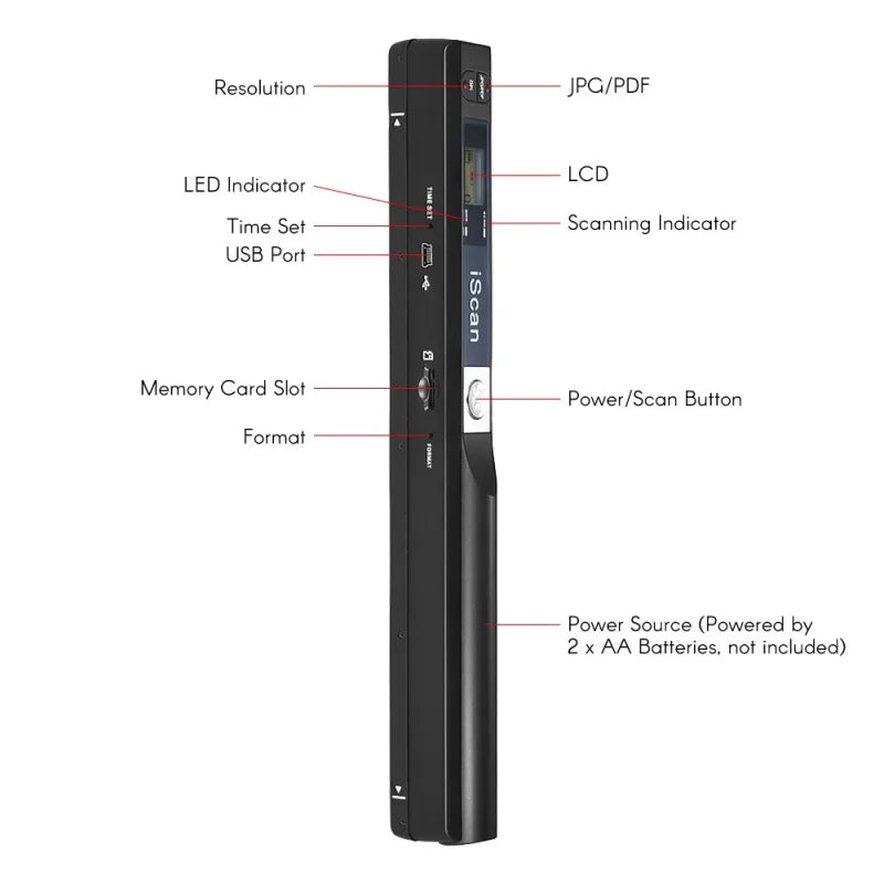 iScan Mini Portable Scanner 900DPI LCD Display JPG/PDF Format Document Image Iscan Handheld Scanner A4 Book Scanner