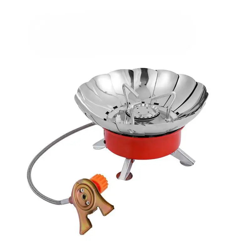 Outdoor Mini Portable Folding Heater Camping Lotus Burner Kitchen Cooker Heating Foldable Furance Head Card Gas Stove Wind Proof
