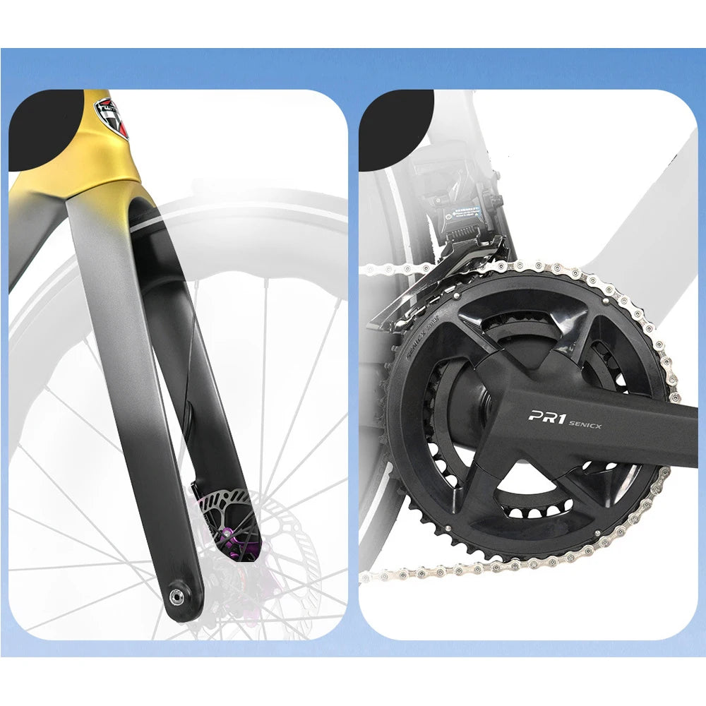 TWITTER Full Carbon Light Weight Road Bike Wireless WheelTop EDS 24S Racing Bicycle 4-Piston Disc Brake With 50mm Carbon Wheels