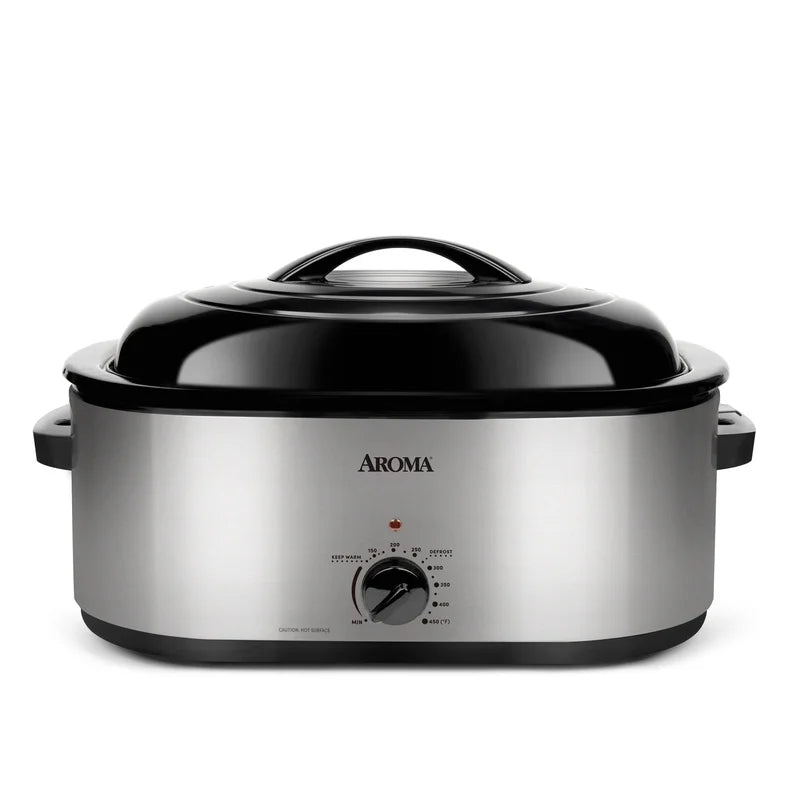 22 Quart Electric Roaster Oven Stainless Steel Self Basting Lid Large Capacity Removable Rack Easy Clean Keep Warm Setting