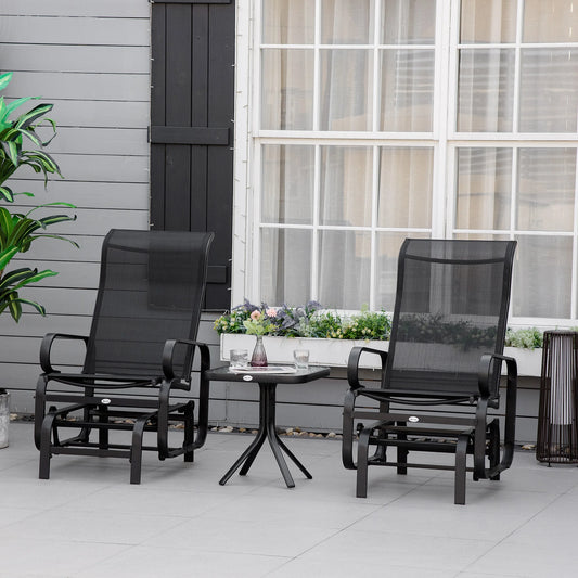 Outsunny 3 Pcs Rocking Chair Gliding Chair Set w/ Table for Patio Garden Black