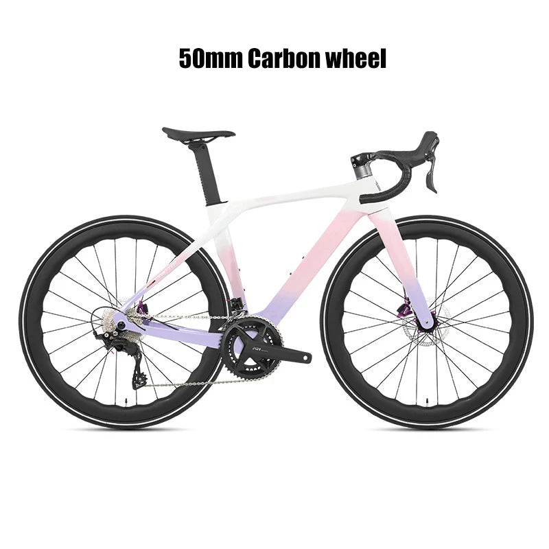 TWITTER Full Carbon Light Weight Road Bike Wireless WheelTop EDS 24S Racing Bicycle 4-Piston Disc Brake With 50mm Carbon Wheels