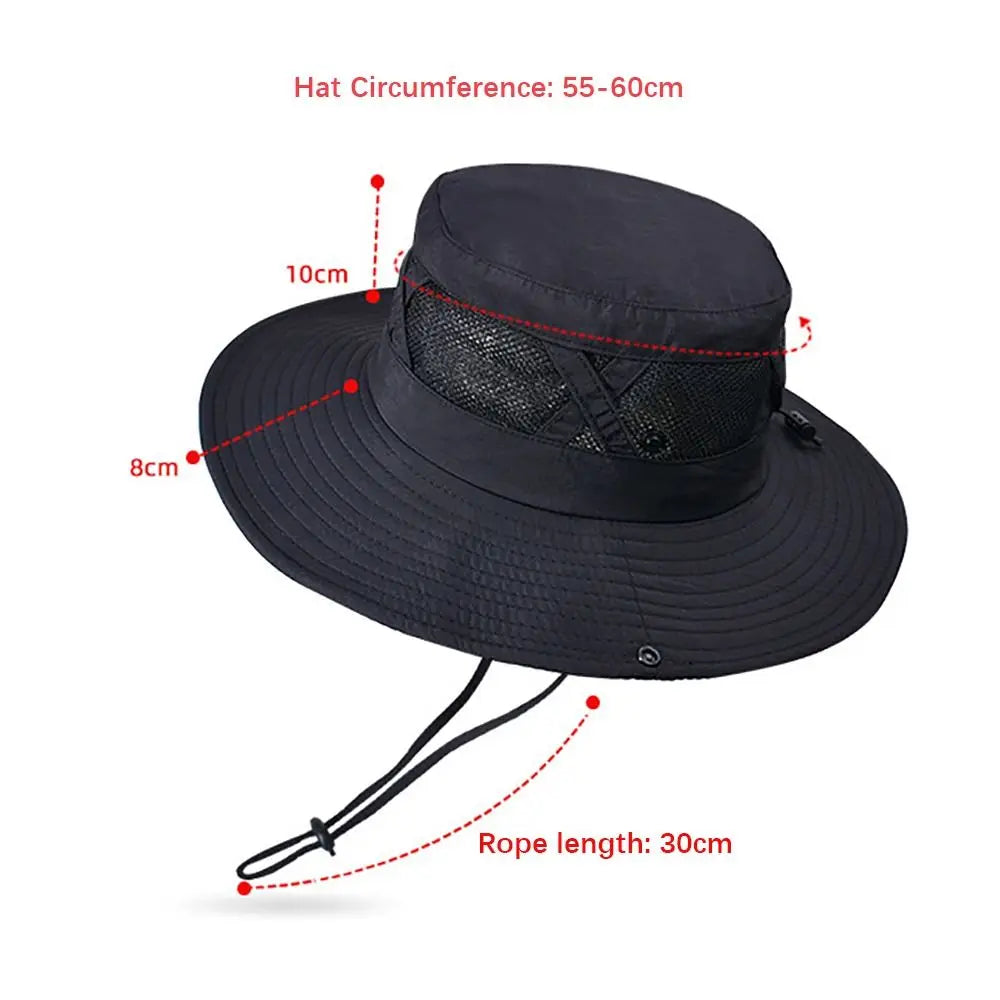 Summer Men Bucket Hat Outdoor UV Protection Wide Brim Panama Safari Hunting Hiking Hat Mesh Fisherman Hat Beach Sunscreen Cap