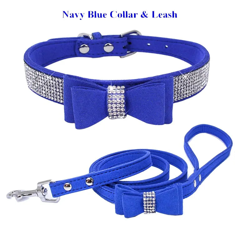 Pet Dog Velvet Leather Collar Leash With Rhinestone Bling Blink Butterfly Fashion Pet Leash Accessories Blind Drop Shipping