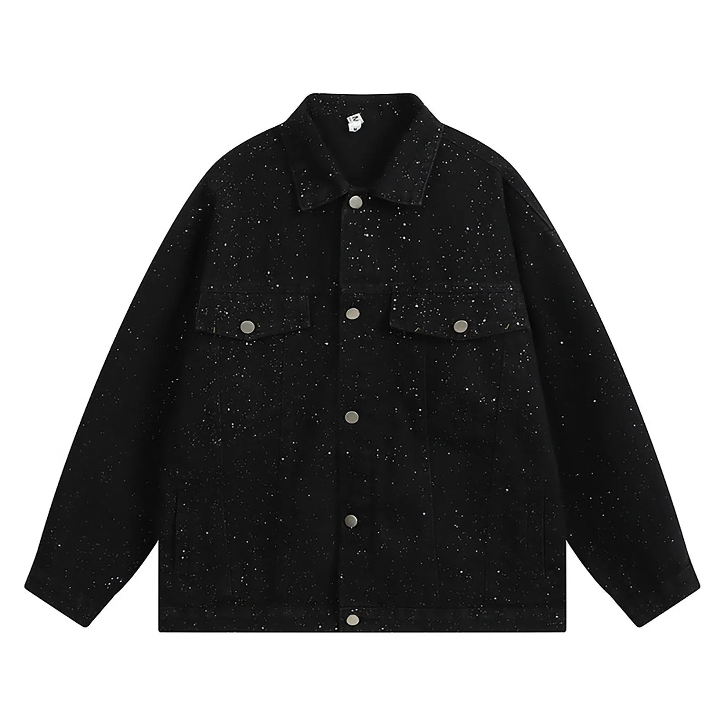 Men‘S Denim Jacket Cowboy Retro Cotton Denim Coat Spring Loose Fit Jeans Jacket Outerwear Starry Sky Vintage Couple Denim Jacket
