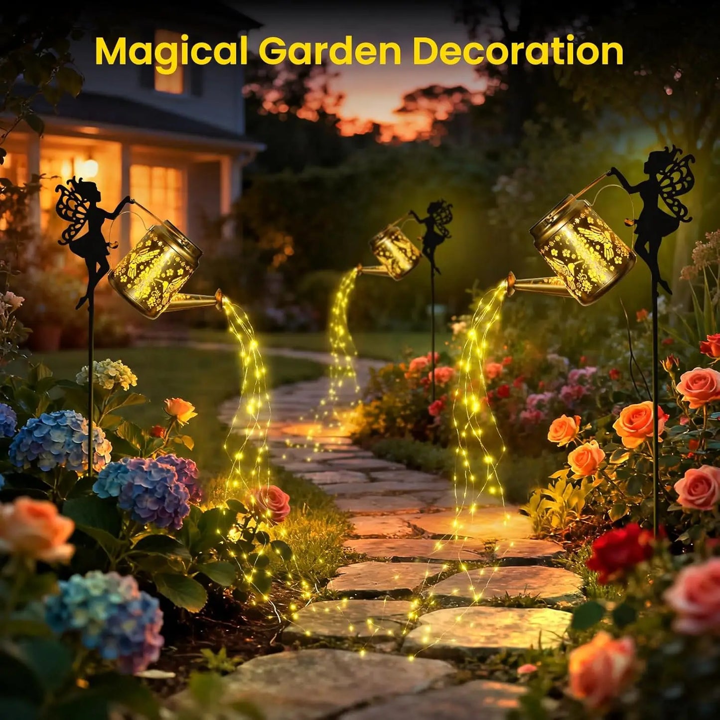 Solar Lights Outdoor Waterproof, Fairy Solar Garden Lights Outdoor Decoration, Hummingbird Solar Watering Can Light Gardening