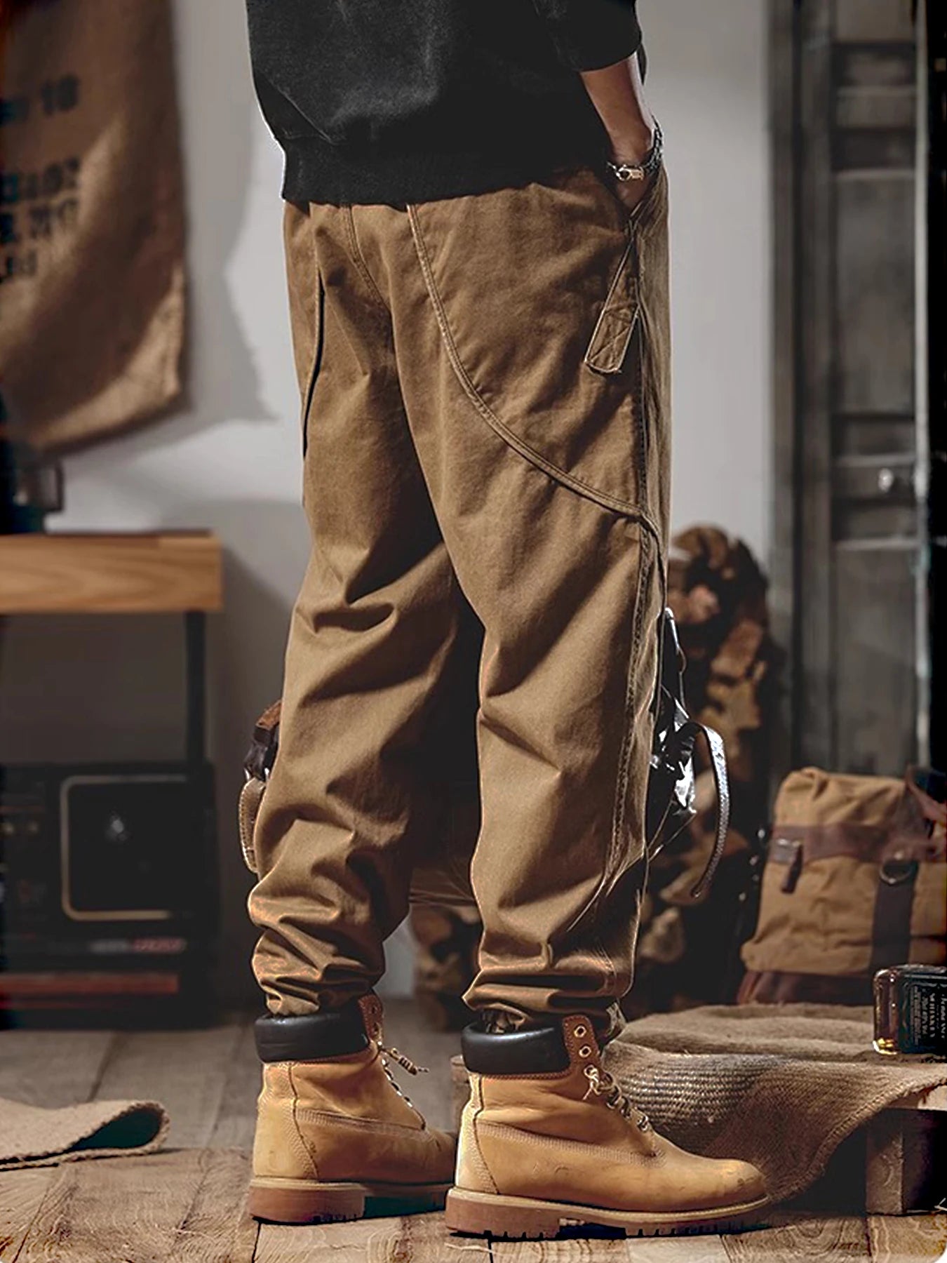 Multi Flap Pockets Men's Straight Leg Cargo Pants Loose Casual Outdoor Pants Men's Work Pants For Hiking Tactical