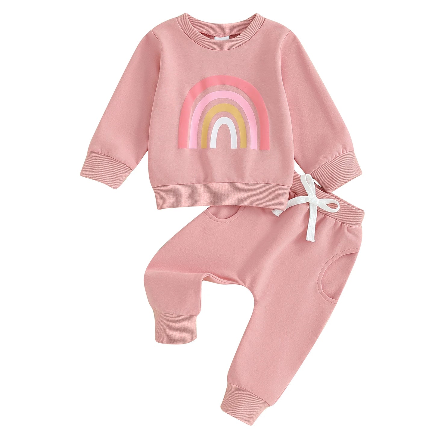 Citgeett Spring Toddler Baby Girls Fall Outfits Long Sleeve Rainbow Print Sweatshirt + Pants Clothes Autumn Set