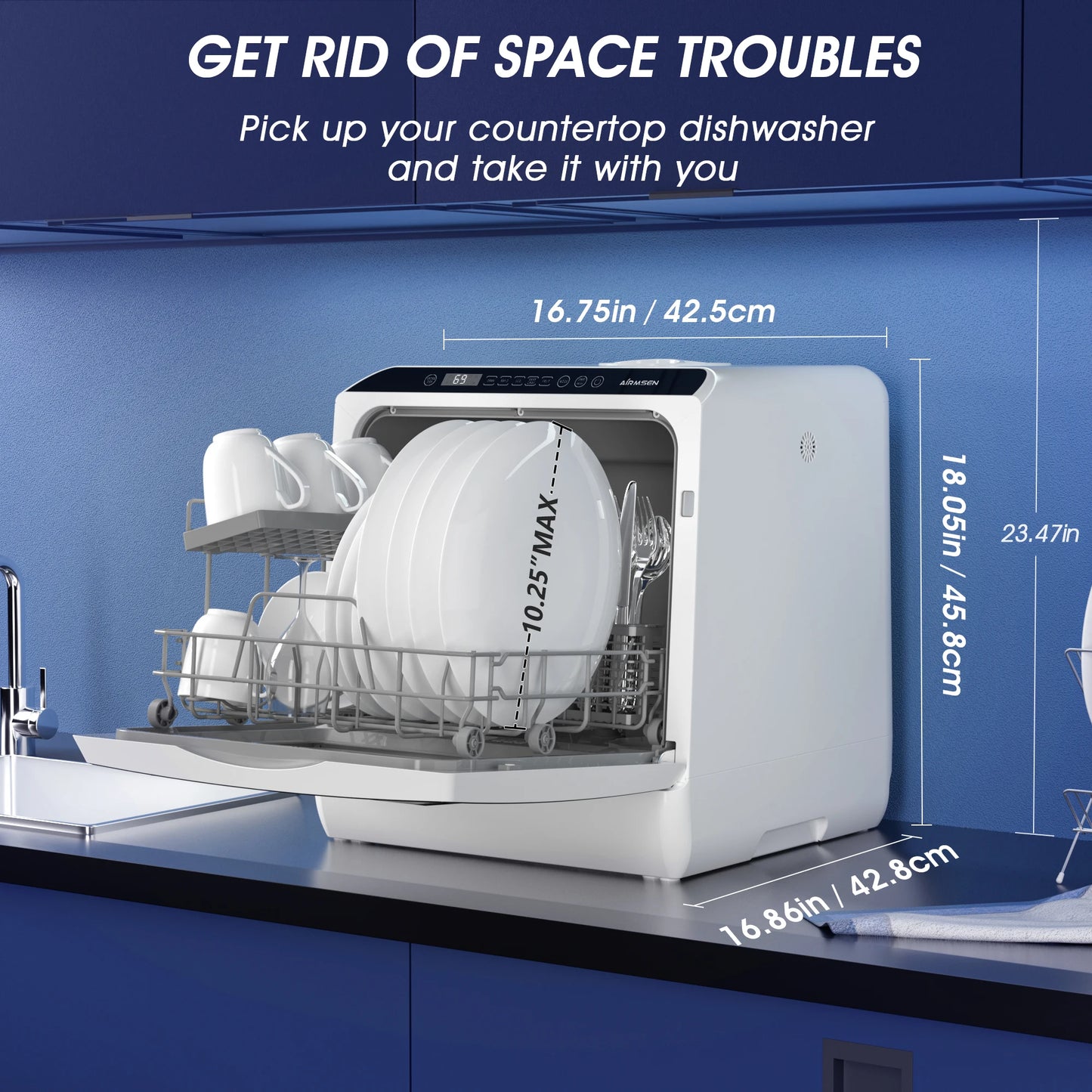 Portable Dishwasher, 6 Wash Programs, Dual Water Supply, Auto Drying, Perfect for Kitchens, Apartments, RVs
