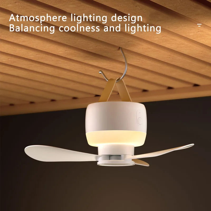 Electric fan Outdoor camping Small ceiling fan dormitory small fan USB charging Remote control Atmosphere lights ceiling fan