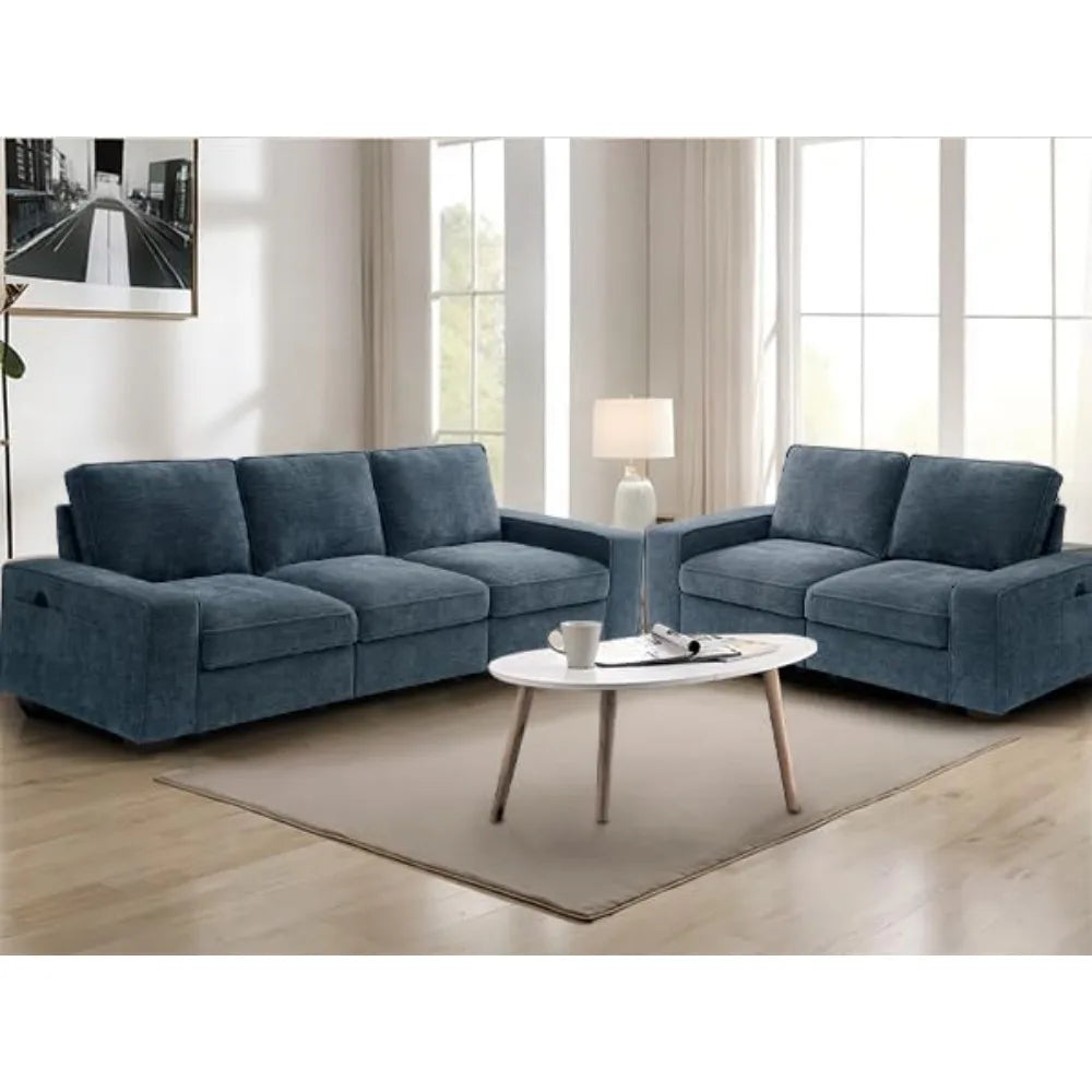 100" Modular Sofa with Seats Storage, Comfy 3-Seater Chenille Fabric Couch for Living Room, Office, Apart W/Deep Seat, USB Char