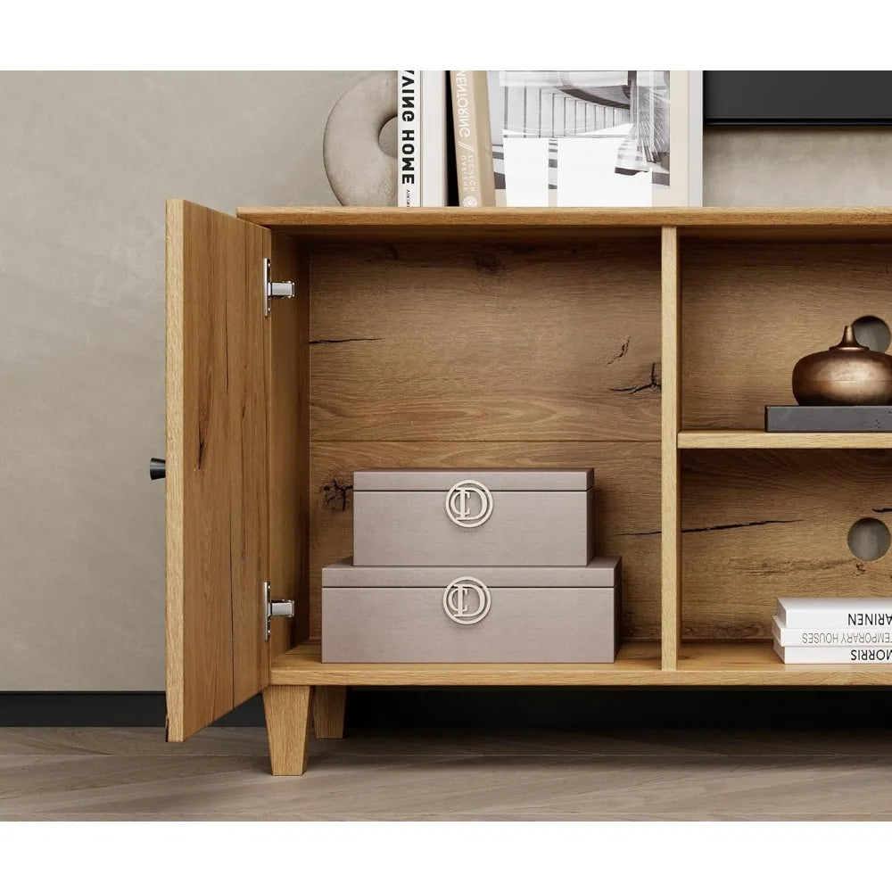 3-in-1 TV Stand w/Doors&Charging Station, 105" Modern Wood Entertainment Center Media Console for 110+ inch TVs, TV Cabinet w/S