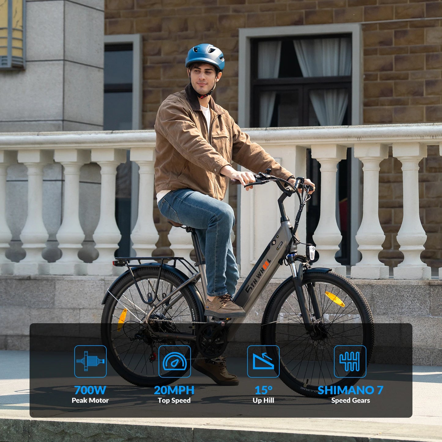 5TH WHEEL AB18 Electric Commuter Bike for Adults, 26-Inch E-Bike with 700W Peak Motor, 31-40 Miles Range, 36V 10.4AH