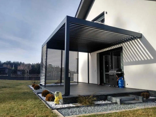 Modern Bioclimatique Pergola Luxury Louvered Aluminium Gazebo Square Tube Rain-Proof Motorized Louver Roof Patio Outdoor Pergola