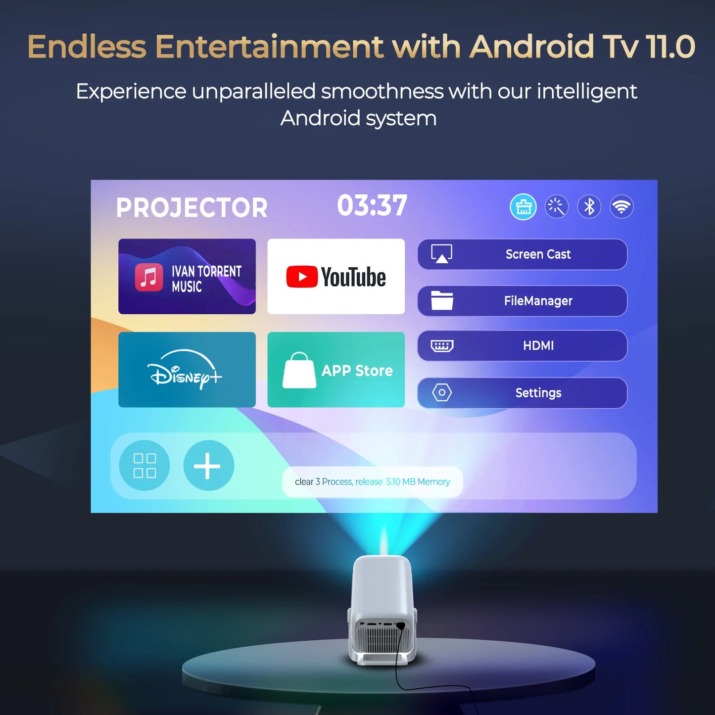Smart Projector 1080P HD Brighter Native Support 4K WIFI6 BT5.4 Android 11.0 Projector Auto-focus Auto-keystone Home Projector