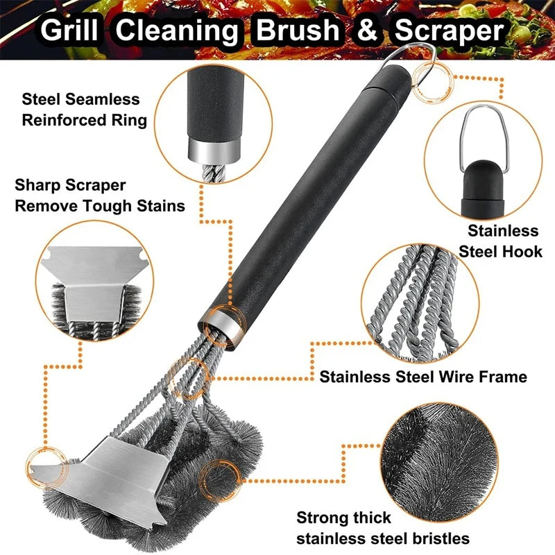 1/2PCS  Safe Grill Brush and Scraper with Deluxe Handle Grill Cleaner Brush Stainless Steel Bristle Grill Brush Accessories