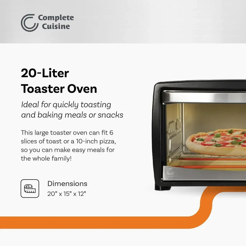20L Toaster Oven Electric Baking Broiling Grill 4 Cooking Modes 6 Slices Toast 10inch Pizza Stainless Steel Easy Clean Timer