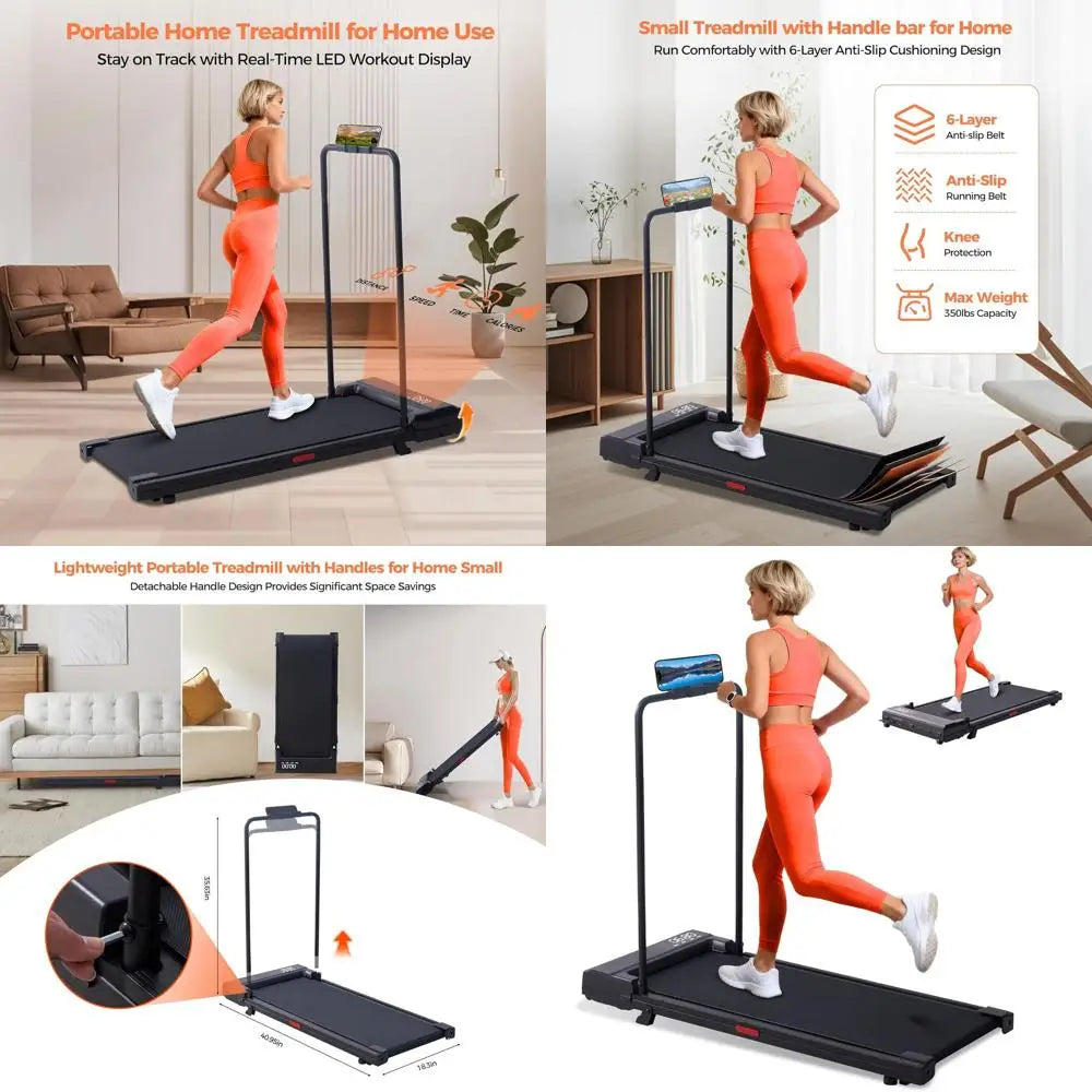 Portable Under Desk Treadmill with Handle, 2026 Upgrade, 3.0HP, 0.6-7.6MPH Speed, 350lbs Capacity