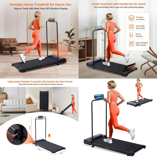 Portable Under Desk Treadmill with Handle, 2026 Upgrade, 3.0HP, 0.6-7.6MPH Speed, 350lbs Capacity