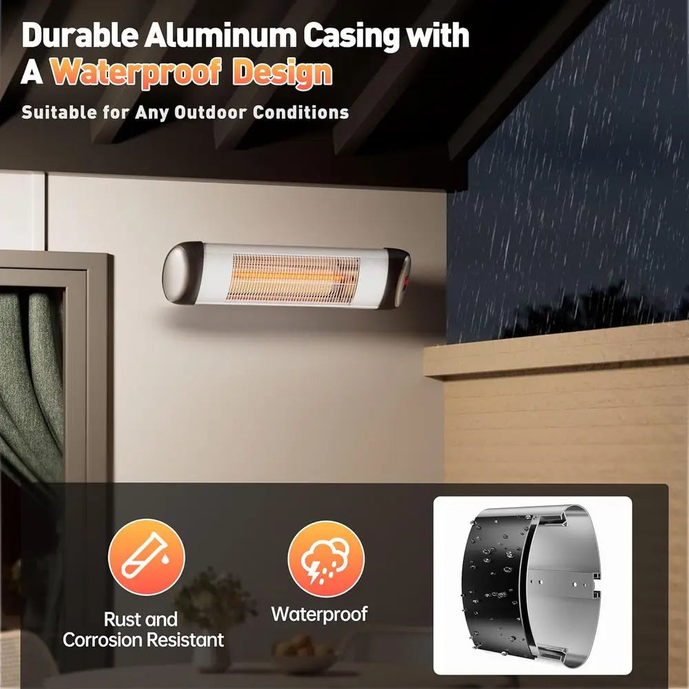 1500W Waterproof Outdoor Patio Heater with 9 Levels, 24H Timer, Wall-Mounted, Ideal for Gazebo and Garage