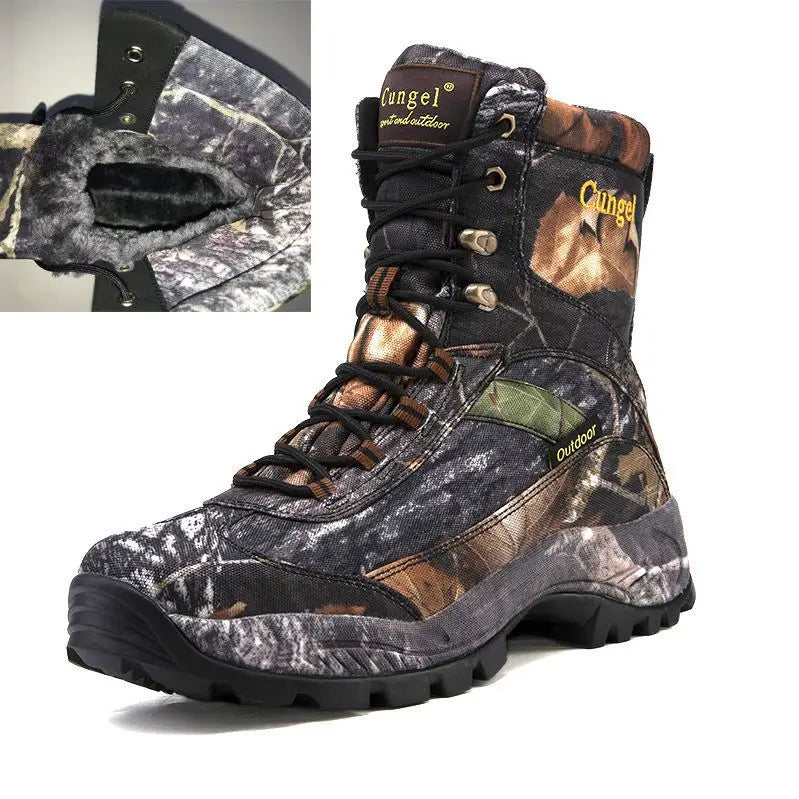 Men's High Top Camouflage Hunting Boots Breathable Tactical Shoes Outdoor Hiking Wear-Resistant Waterproof Mountaineering Boots