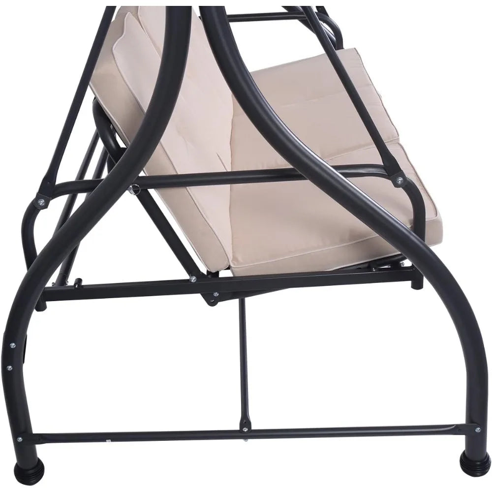 Garden Swing Chair, with Adjustable Canopy and Cushions, Outdoor Patio Hammock Convertible Bench, Patio Swing Bench