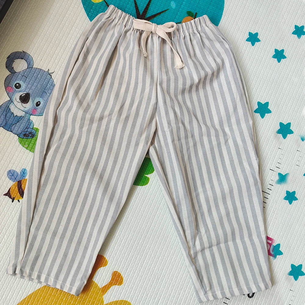 Children's Breathable Summer Pants Toddler Elastic Waist Boys Girls Cotton Linen Striped Pants Kids Casual Loose Trousers