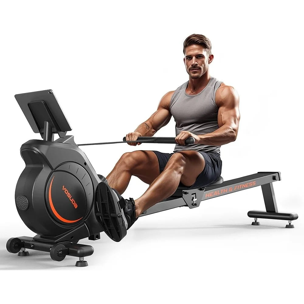 Magnetic Rowing Machine Foldable 350 LB Capacity Bluetooth App Support LCD Monitor Tablet Holder Home Gym Equipment