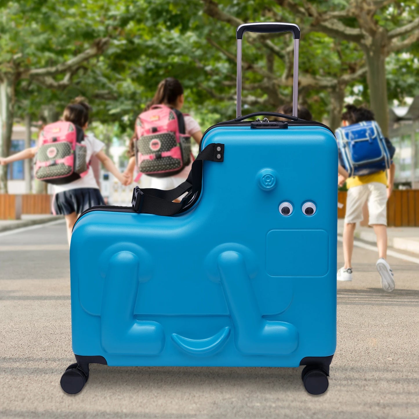 24in Children Ride on Suitcase Parents Assured Kids Luggage Sets Boys & Girls Suitcase w/Cartoon Stickers for Children Aged 4-12