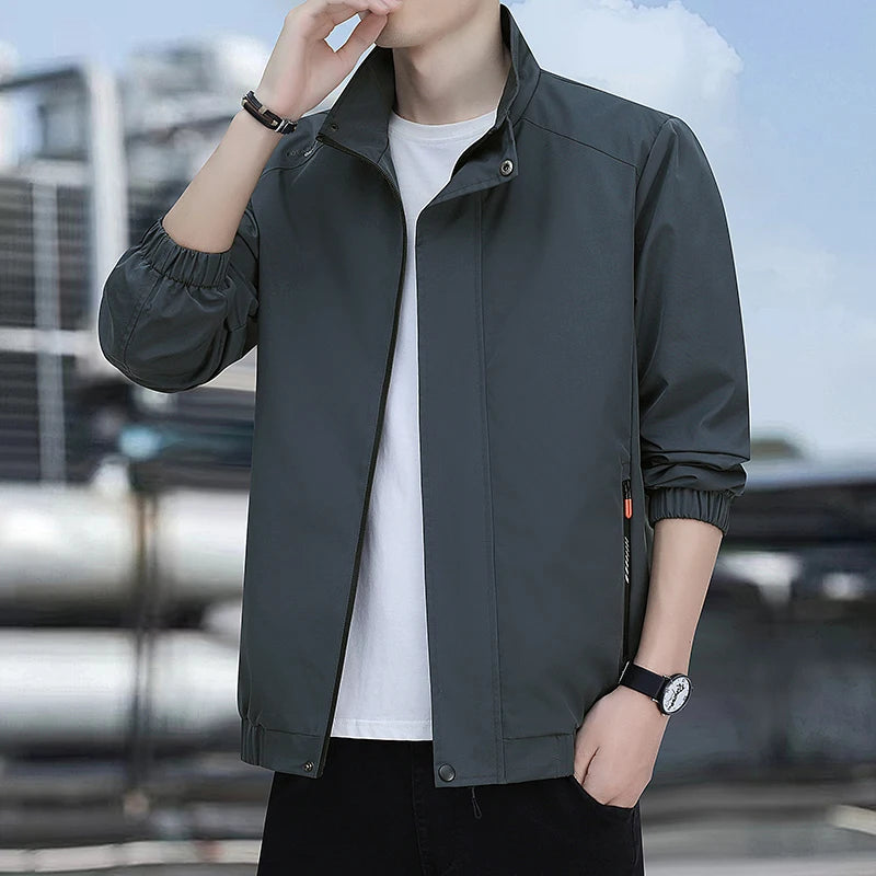 New Men's Large Size Zipper Jacket Simple Color Matching Windproof Waterproof Mountaineering Spring And Autumn Fashion Jacket