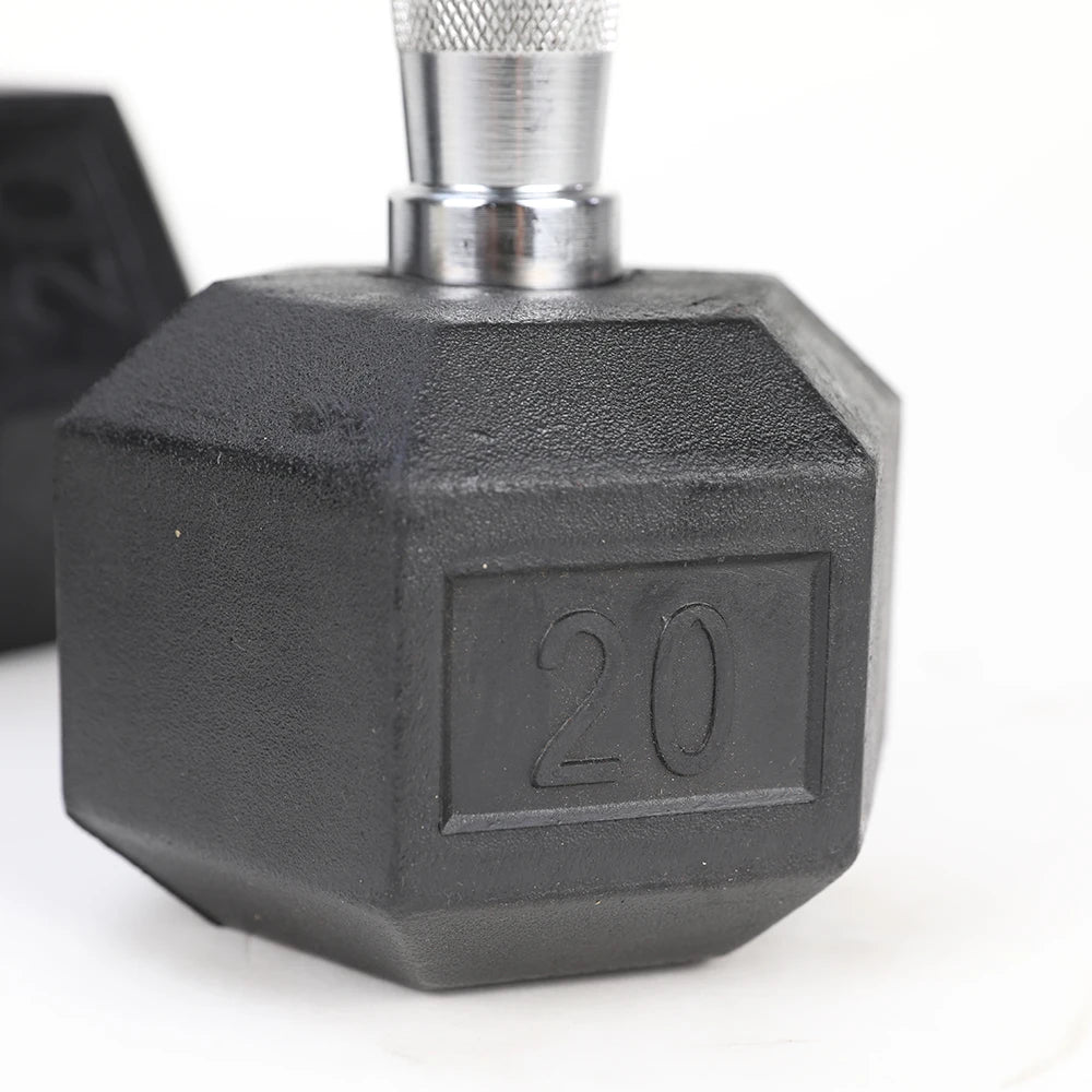 2pcs 20LB Coated Solid Cast Iron Dumbbell with Contoured Chrome Handle, Hexagon Head, for Commercial and Home Use