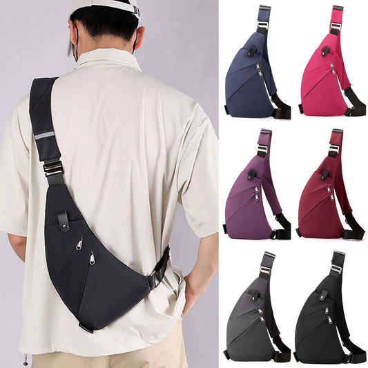 Versatile Men's Outdoor Chest Bag with Crescent Shape & Adjustable Slanted Shoulder Strap, Durable Nylon Design for Travel