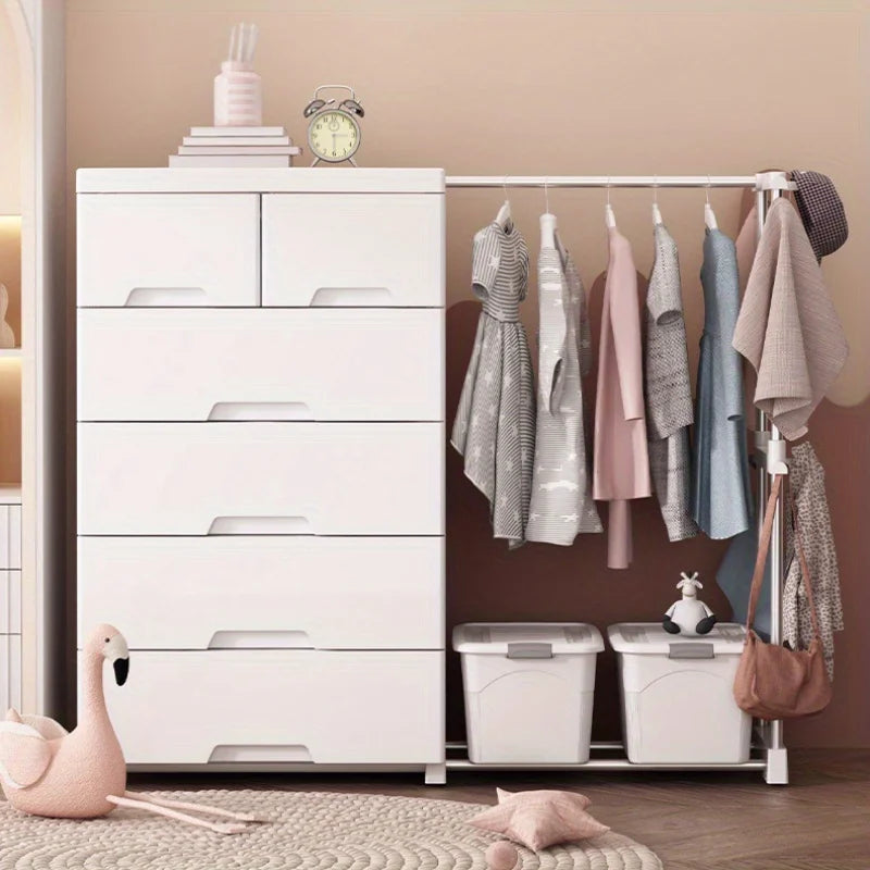 5/6-Tier White Wardrobe with Extendable Hanger - Large Space & Partitioned Storage Wardrobe for Bedroom, Dormitorie