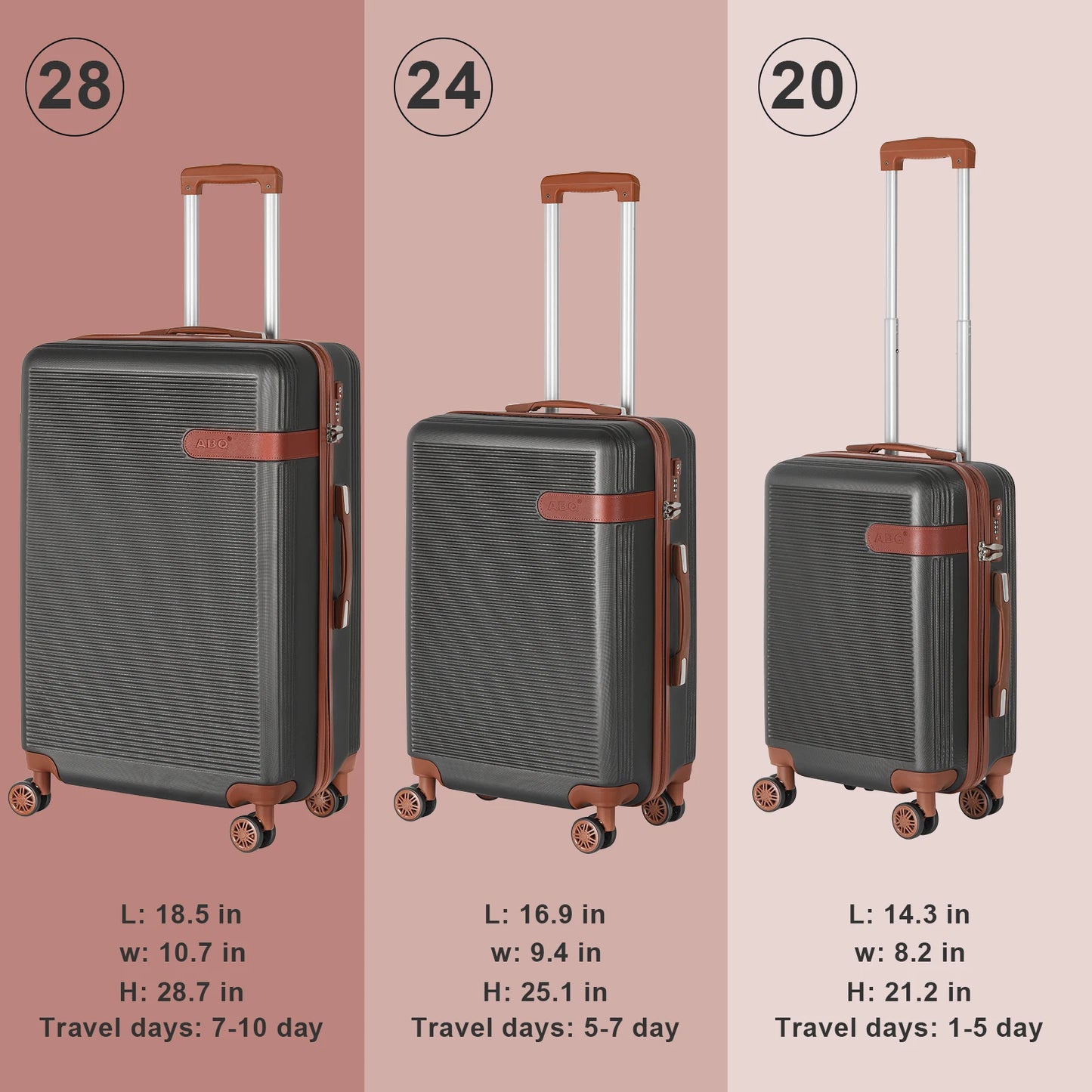 3-Piece ABS Hardshell Luggage Set - Durable Suitcases w/Double Spinner Wheels & TSA Lock, Lightweight  Travel Luggage Carry-On