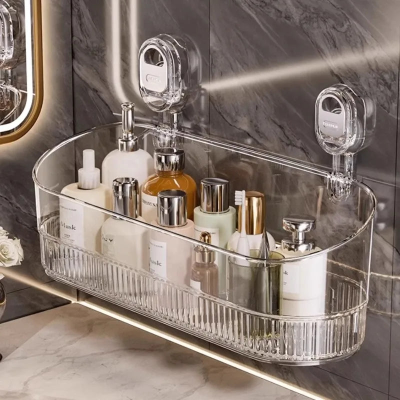 Bathroom Large Suction Cup Rack Shower Gel Hanging Basket in The Bathroom Wall-mounted Storage Rack Cosmetics Storage Box