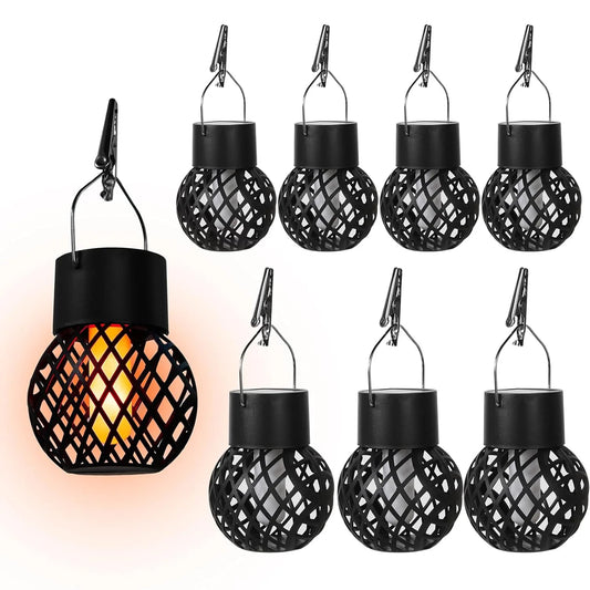 1-6Pcs LED Outdoor Flame Effect Hanging Lantern Out Waterproof Garden Decoration Lamp Solar Fairy Light For Patio Garden Yard