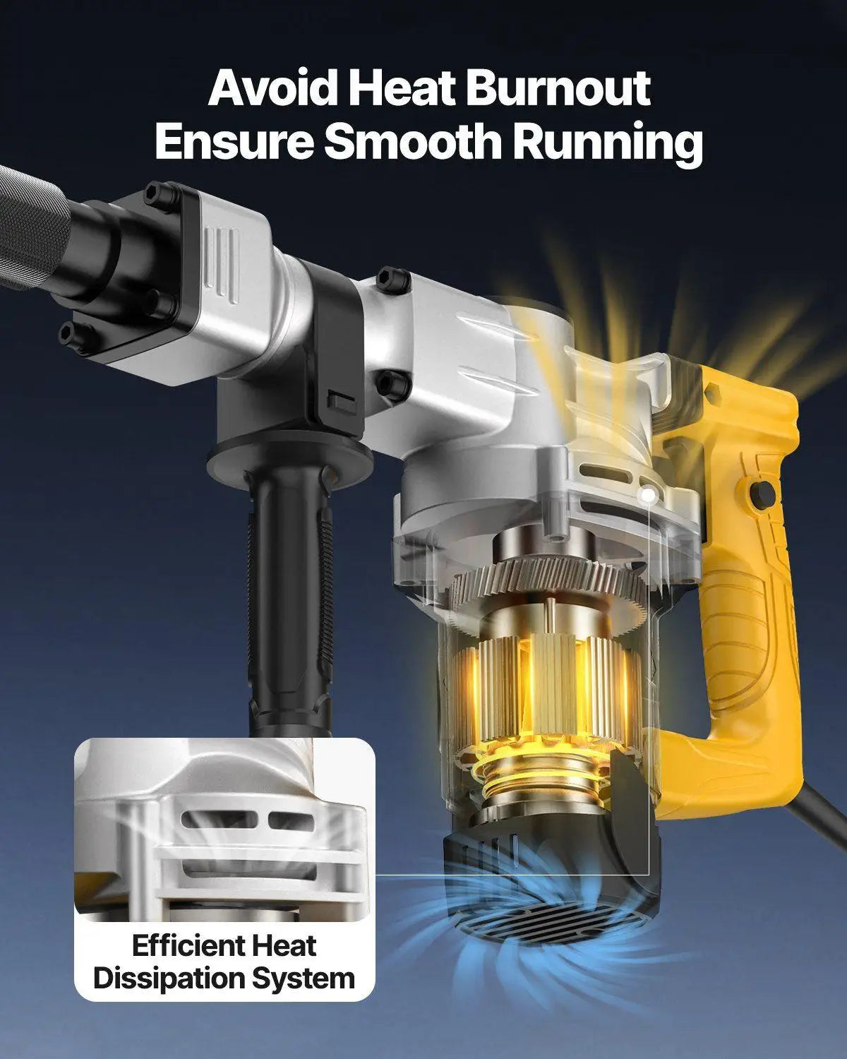 Robust 1400W Electric Jack Hammer Demolition Breaker 19J 2900BPM Twin Chisels Shock Absorbent 360° Handle